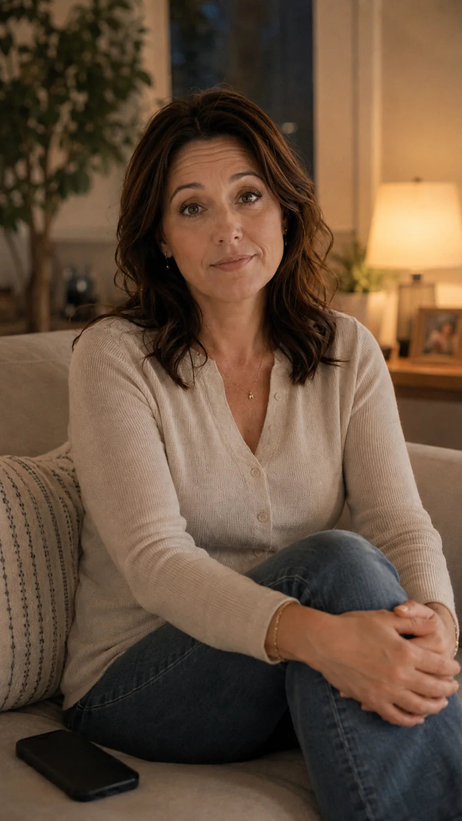 Woman reflecting on feeling mentally switched on at the end of a busy day